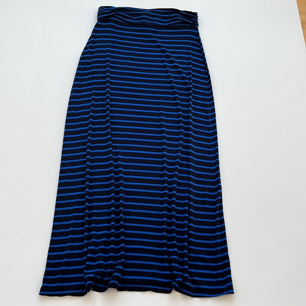 J.Crew Striped Stretch Jersey Pull-On Maxi Skirt-Dark Navy/ Royal Blue- SMALL